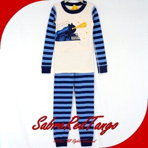 NWT Hanna Andersson Organic Long Johns Pajamas Polar Express Stripe 140 10